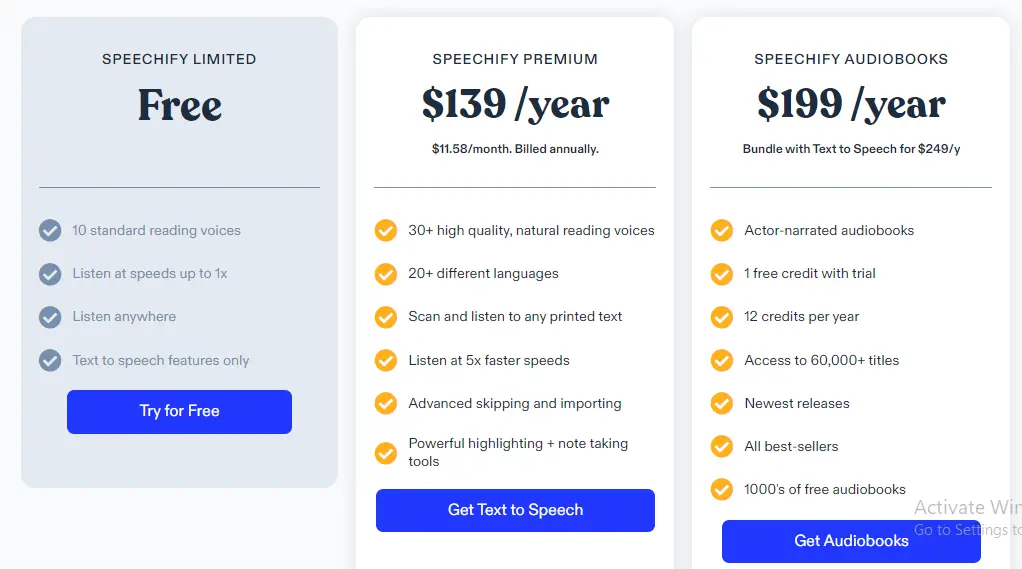 Speechify Plans and Subscription 